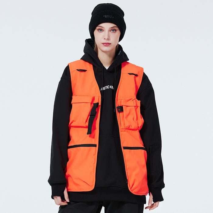 Female Cargo Pocket Ski Snow Vest Windproof Warm Vest 