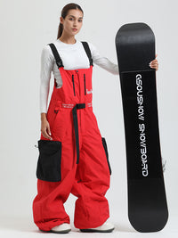 Women's Gsou Snow Alpine Freestyle Extra-Baggy Snow Bibs Pants 