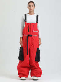 Women's Gsou Snow Alpine Freestyle Extra-Baggy Snow Bibs Pants 