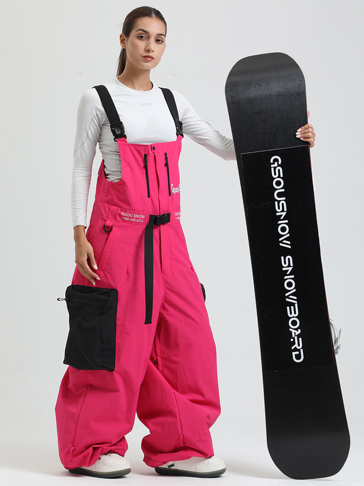 Women's Gsou Snow Alpine Freestyle Extra-Baggy Snow Bibs Pants 