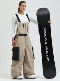 Women's Gsou Snow Alpine Freestyle Extra-Baggy Snow Bibs Pants 