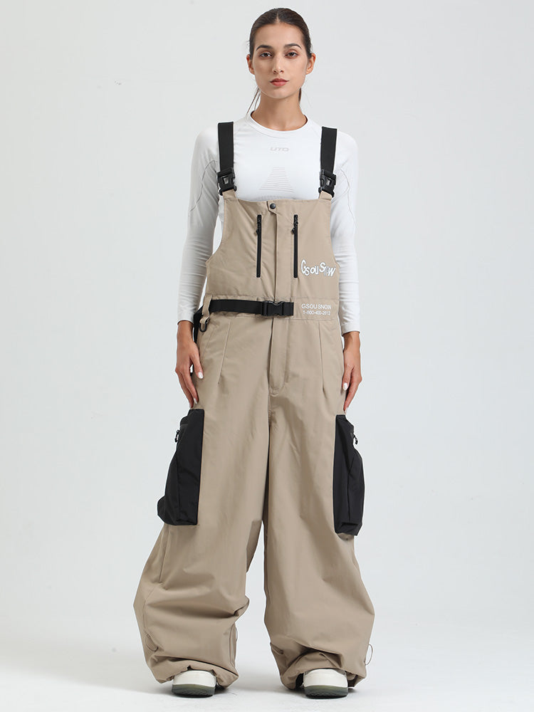 Women's Gsou Snow Alpine Freestyle Extra-Baggy Snow Bibs Pants 
