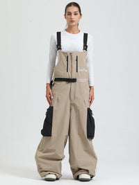 Women's Gsou Snow Alpine Freestyle Extra-Baggy Snow Bibs Pants 