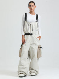 Women's Gsou Snow Alpine Freestyle Extra-Baggy Snow Bibs Pants 