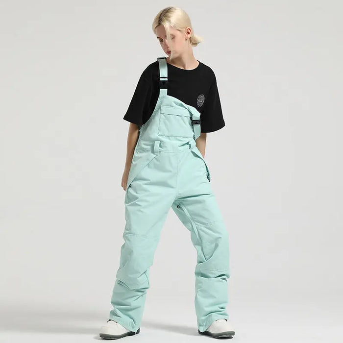 2025 Winter Snowboard Bibs Pants Girls Contrast Color Overalls 