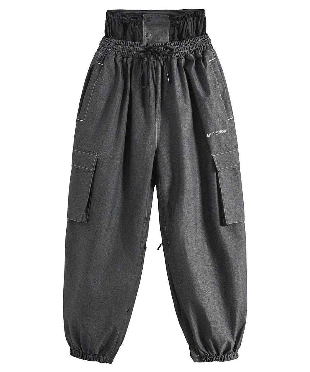 Baggy Denim Snow Overalls Pants Couple Style -black