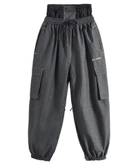 Baggy Denim Snow Overalls Pants Couple Style -black