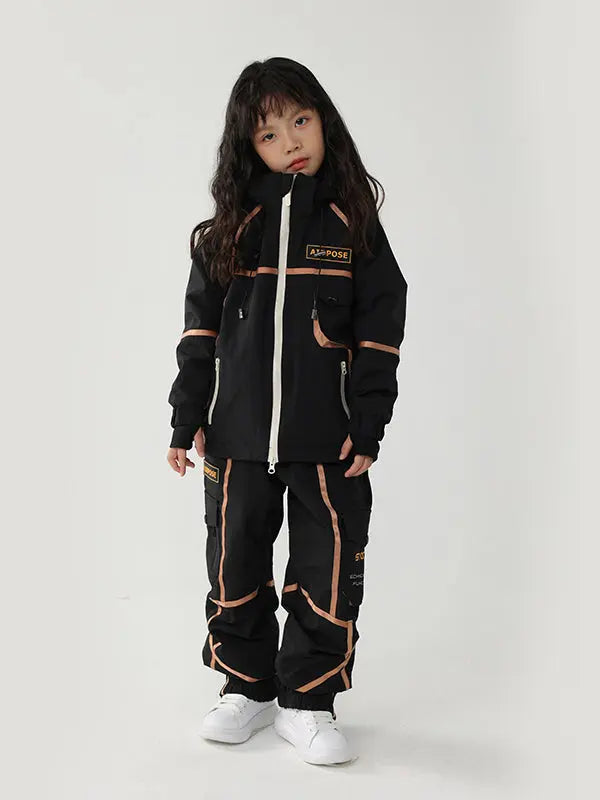 Kid's Air Pose Mountain Breaker Stripe Cargo Snow Jacket & Pants 