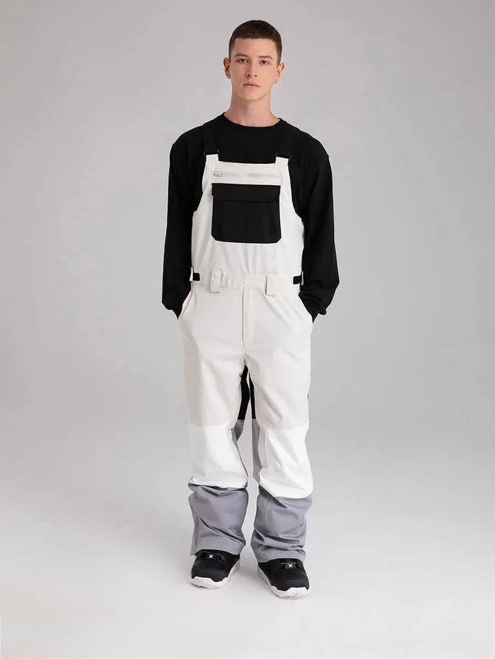 Men Colorblock Ski Snow Bibs Pants 