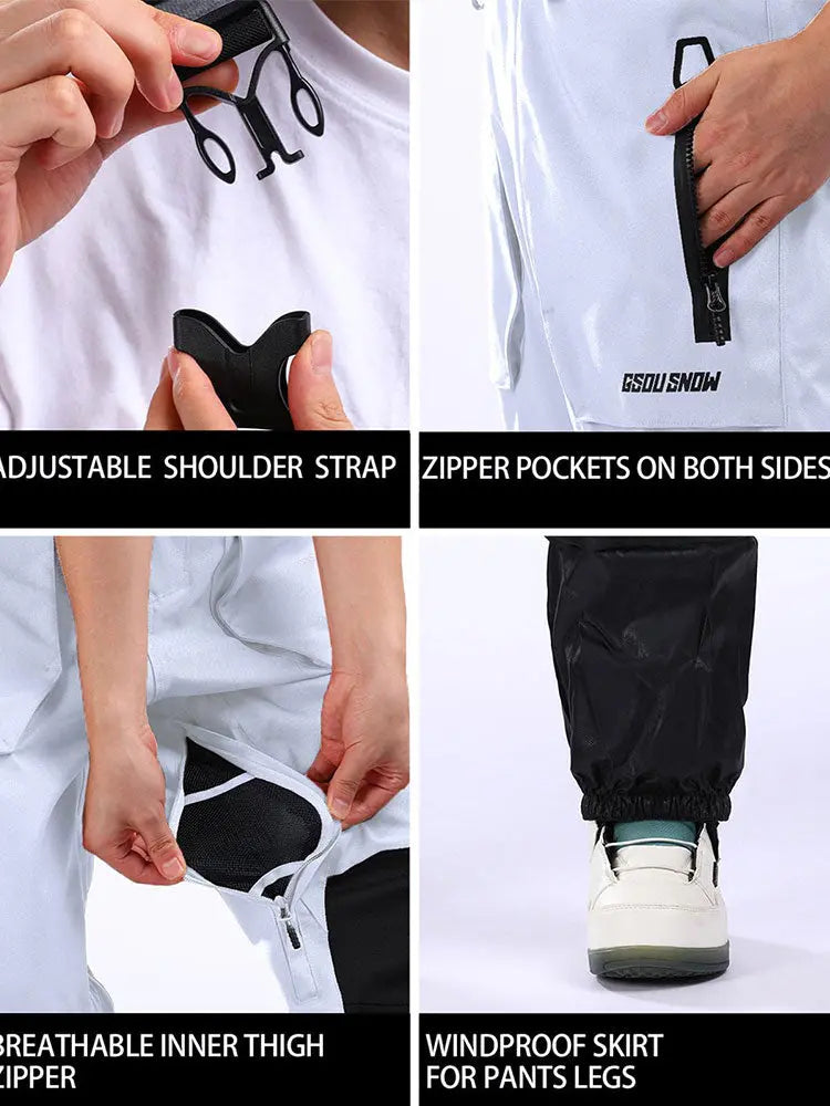 Men Ski Bibs Snowboard Pants Snow Bibs Overalls 