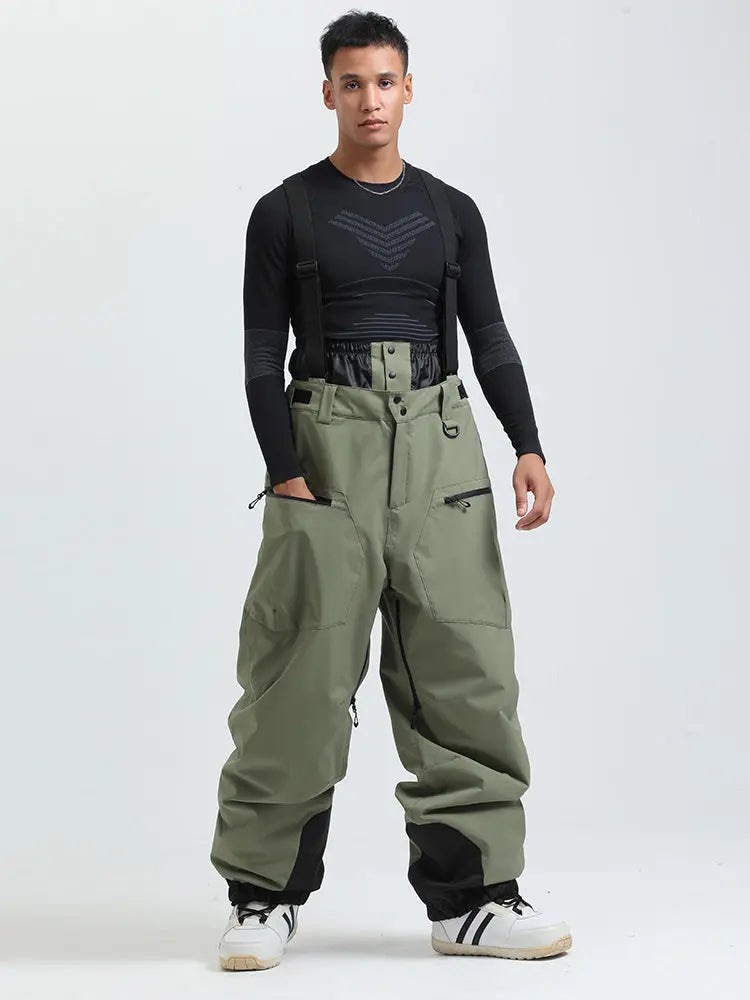 Men's Gsou Snow Durable Mountain Pro All Function Cargo Snow Bibs Pants 