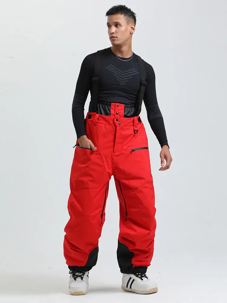 Men's Gsou Snow Durable Mountain Pro All Function Cargo Snow Bibs Pants 