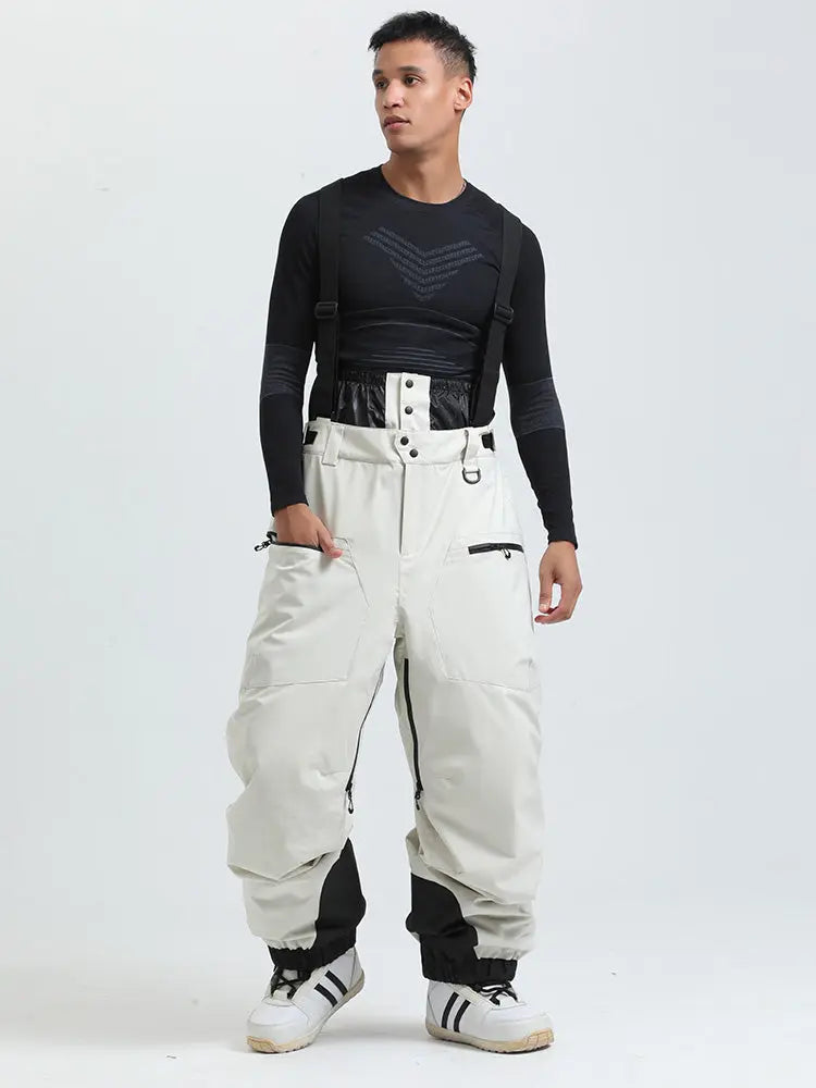 Men's Gsou Snow Durable Mountain Pro All Function Cargo Snow Bibs Pants 