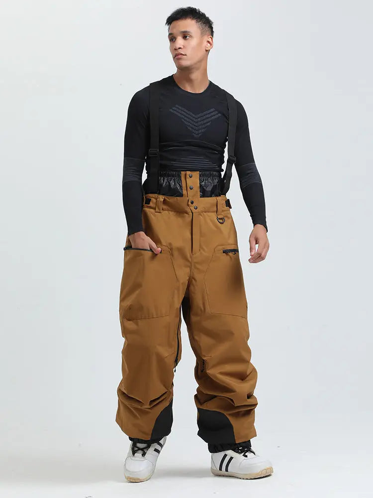 Men's Gsou Snow Durable Mountain Pro All Function Cargo Snow Bibs Pants 