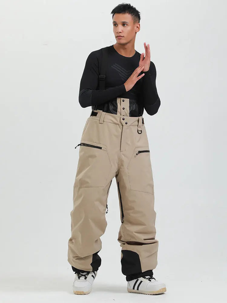 Men's Gsou Snow Durable Mountain Pro All Function Cargo Snow Bibs Pants 