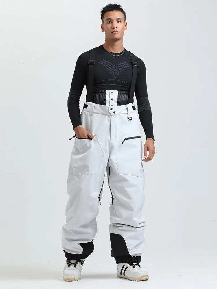Men's Gsou Snow Durable Mountain Pro All Function Cargo Snow Bibs Pants 