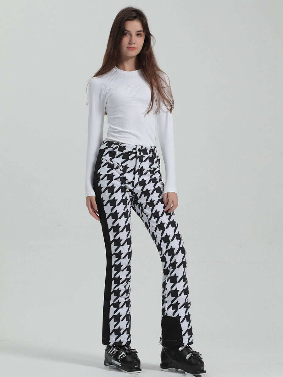 Houndstooth High Waist Slim Snow Pants