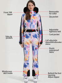Mix Print Slim One Piece Ski Suit