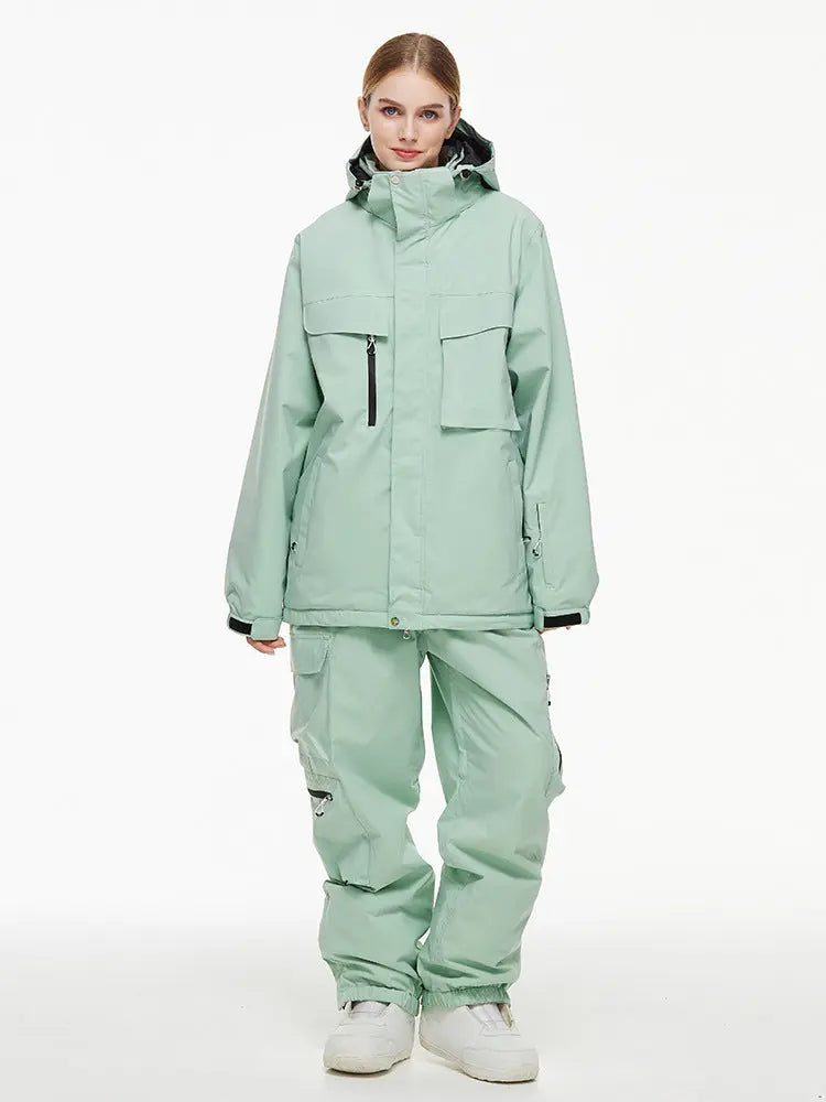 Unisex Big Cargo Pocket Snow Coat & Pants Set 