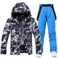 Winter Insulated Ski Jackets & BIbs Pants Set Unisex Outwear 