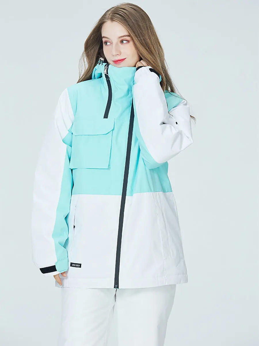 Women Colorblock Insulated Cargo Snow Jacket 