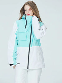 Women Colorblock Insulated Cargo Snow Jacket 