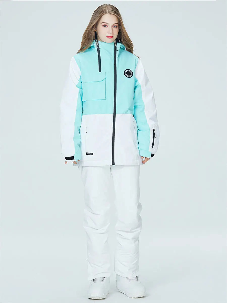 Women Colorblock Insulated Cargo Snow Jacket 