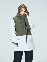 Women Colorblock Insulated Cargo Snow Jacket 