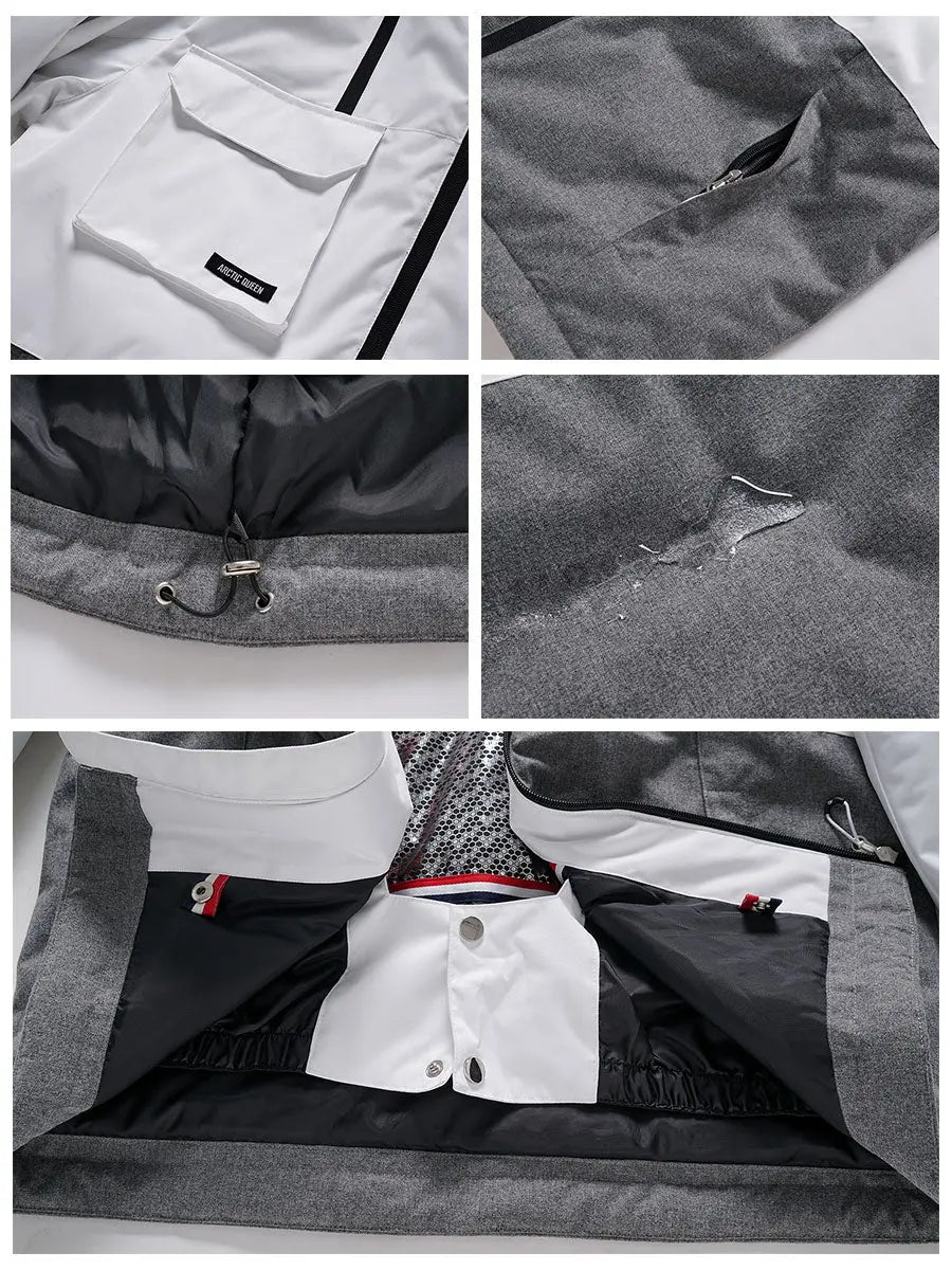 Women Colorblock Insulated Cargo Snow Jacket 