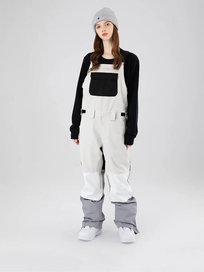Women Colorblock Ski Snow Bibs Pants Windproof 