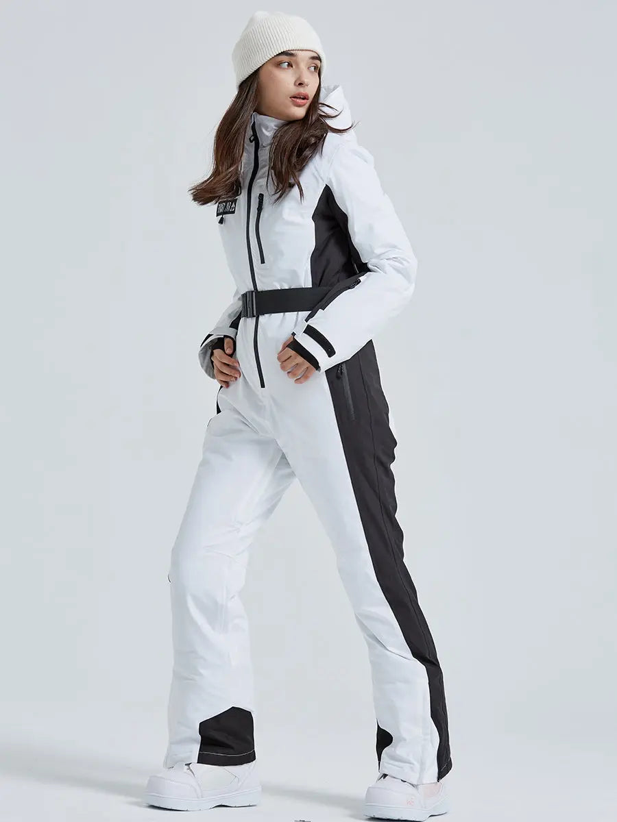 Women High Neck Hooded One Piece Ski Suits Winter Outdoor Jumpsuits RIUIYELE